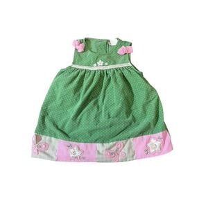VTG Rare Too 3T Baby Toddler Jumper Dress Green Pink Corduroy Embroidered